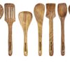 base 8 Piece Wooden Cooking & Serving Spoon Set - Includes Barrel - Nonstick and Perfect for Chapati, Dosa, Roti, Rice, Dal - No Added Color or Polish