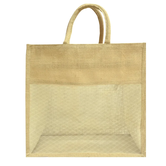 hastamudra Eco-Friendly Jute Shopping Bag for grocery & daily shopping with Breathable Net Panel | Stylish, Durable, and Can Carry Up to 5kg | Tote Bag
