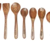 base 8 Piece Wooden Spoon Set for Cooking & Serving - Nonstick, Ideal for Chapati, Dosa, Roti, Rice, Dal, Frying, and Noodles - Includes Barrel - No Added Color or Polish