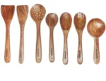 8 Piece Wooden Spoon Set for Cooking & Serving - Nonstick, Ideal for Chapati, Dosa, Rice, Dal, and Frying - Includes Heavy Masher - No Added Color or Polish - Image 3