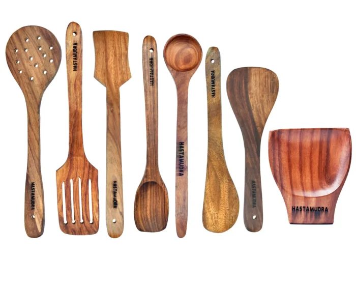 10 Piece Wooden Utensil Set Cooking and Serving Spoons Nonstick Wooden Spoons Chapati dosa Utensils Wooden Kitchen Tools Spoon Rest and Barrel Set Heavy Masher Included Natural Wood Kitchen Set
