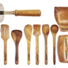 10 Piece Wooden Utensil Set Cooking and Serving Spoons Nonstick Wooden Spoons Chapati dosa Utensils Wooden Kitchen Tools Spoon Rest and Barrel Set Heavy Masher Included Natural Wood Kitchen Set