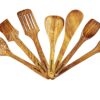base2 8 Piece Wooden Cooking & Serving Spoon Set - Includes Barrel - Nonstick and Perfect for Chapati, Dosa, Roti, Rice, Dal - No Added Color or Polish