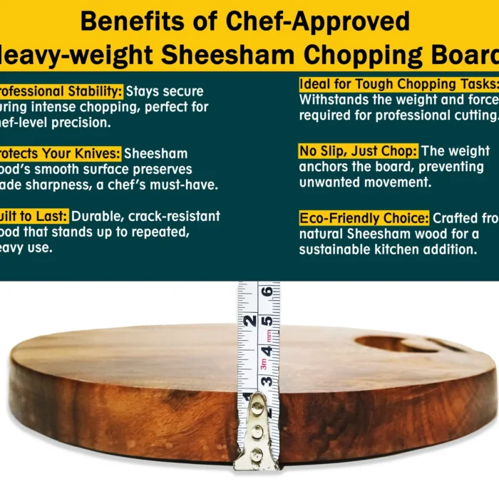 Chef & Food Blogger Favourite Hardwood Single Block Wood Shesam Wooden Chopping Board, 27 x 27 x 6 cm, 1 kg, Heavy Duty, Non-Slip Fruit Meats Vegetable Cutting Board Premium Finish