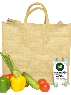 hastamudra Eco-Friendly Jute Shopping Bag for grocery & daily shopping with Breathable Net Panel | Stylish, Durable, and Can Carry Up to 5kg | Tote Bag