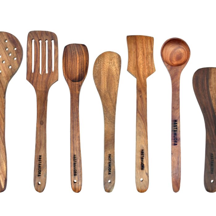 spoon-base- 7 Piece Natural Sheesham Wooden Spoon Set for Cooking & Serving - Nonstick, Scratch-Free Utensils for Chapati, Dosa, Rice, Dal - Eco-Friendly, No Added Color or Polish, Safe for Nonstick Cookware