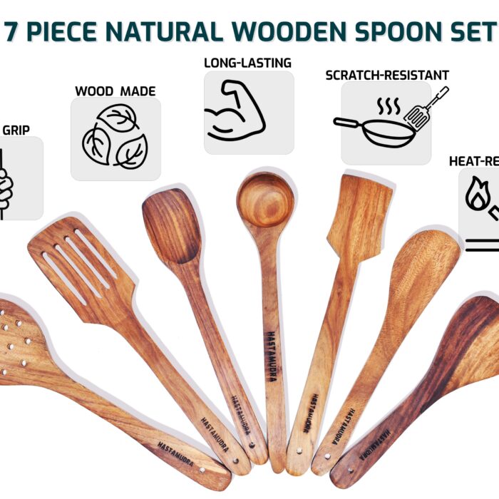 10 Piece Wooden Utensil Set Cooking and Serving Spoons Nonstick Wooden Spoons Chapati dosa Utensils Wooden Kitchen Tools Spoon Rest and Barrel Set Heavy Masher Included Natural Wood Kitchen Set