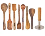 10 Piece Wooden Utensil Set Cooking and Serving Spoons Nonstick Wooden Spoons Chapati dosa Utensils Wooden Kitchen Tools Spoon Rest and Barrel Set Heavy Masher Included Natural Wood Kitchen Set - Image 4