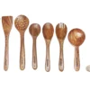 base-masher 10 Piece Wooden Spoon Set for Cooking & Serving - Nonstick, Ideal for Chapati, Dosa, Rice, Dal, Frying - Includes Barrel, Spoon Rest, and Masher