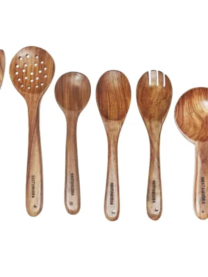 base-spoon-rest 8 Piece Wooden Spoon Set for Cooking & Serving - Nonstick, Ideal for Chapati, Dosa, Roti, Rice, Dal, Frying, and Noodles - Includes Spoon Spatula Rest