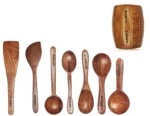 8 Piece Premium Wooden Spoon Set with Barrel - Versatile, Durable, and Ideal for Cooking & Serving - No Added Color or Polish
