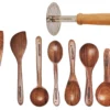 8 Piece Wooden Spoon Set with Heavy Masher - Versatile, Durable, and Perfect for Cooking & Serving - No Added Color or Polish