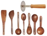 8 Piece Wooden Spoon Set with Heavy Masher - Versatile, Durable, and Perfect for Cooking & Serving - No Added Color or Polish