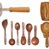 Hastamudra 10 Piece Wooden Spoon Set - Includes Barrel, Spoon Rest, and Heavy Masher - Versatile and Durable for All Cooking Needs