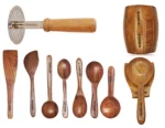 Hastamudra 10 Piece Wooden Spoon Set - Includes Barrel, Spoon Rest, and Heavy Masher - Versatile and Durable for All Cooking Needs