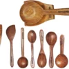 premium-wooden-spoons-with-spoon-rest 8 Piece Premium Wooden Spoon Set with Spoon Spatula Rest - Versatile, Durable, and Ideal for Cooking & Serving - No Added Color or Polish