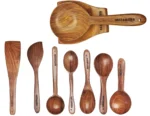 8 Piece Premium Wooden Spoon Set with Spoon Spatula Rest - Versatile, Durable, and Ideal for Cooking & Serving - No Added Color or Polish