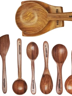 premium-wooden-spoons-with-spoon-rest 8 Piece Premium Wooden Spoon Set with Spoon Spatula Rest - Versatile, Durable, and Ideal for Cooking & Serving - No Added Color or Polish