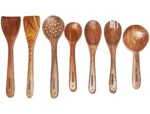 8 Piece Wooden Spoon Set for Cooking & Serving - Nonstick, Ideal for Chapati, Dosa, Rice, Dal, and Frying - Includes Heavy Masher - No Added Color or Polish