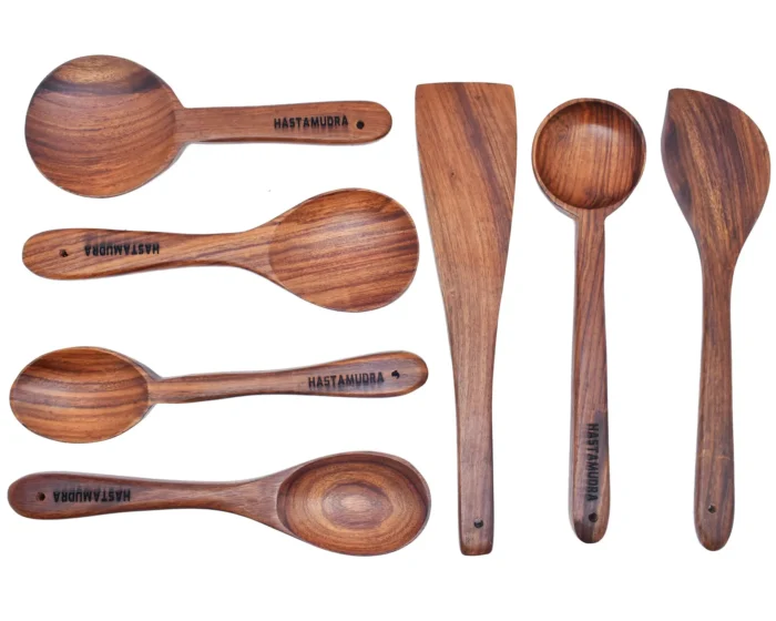 7 Piece Versatile Wooden Spoon Set for Cooking & Serving - Durable and Ideal for Home Chefs - No Added Color or Polish