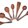 7 Piece Versatile Wooden Spoon Set for Cooking & Serving - Durable and Ideal for Home Chefs - No Added Color or Polish