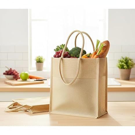 hastamudra Eco-Friendly Jute Shopping Bag for grocery & daily shopping with Breathable Net Panel | Stylish, Durable, and Can Carry Up to 5kg | Tote Bag