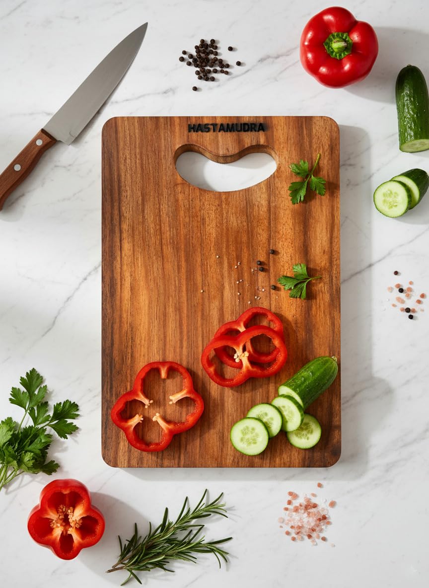 Chef & Food Blogger Favourite Hardwood Single Block Wood Shesam Wooden Chopping Board, 27 x 27 x 6 cm, 1 kg, Heavy Duty, Non-Slip Fruit Meats Vegetable Cutting Board Premium Finish