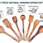 8 Piece Wooden Cooking & Serving Spoon Set - Includes Heavy Bhaji/Potato Masher - Nonstick and Perfect for Chapati, Dosa, Roti, Rice, Dal - No Added Color or Polish
