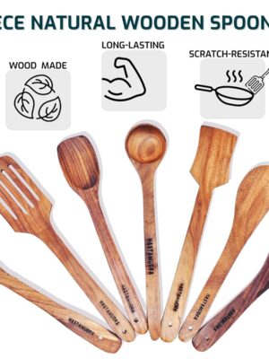 81A4e7BnhCL._SL1500_ 8 Piece Wooden Cooking & Serving Spoon Set - Includes Heavy Bhaji/Potato Masher - Nonstick and Perfect for Chapati, Dosa, Roti, Rice, Dal - No Added Color or Polish